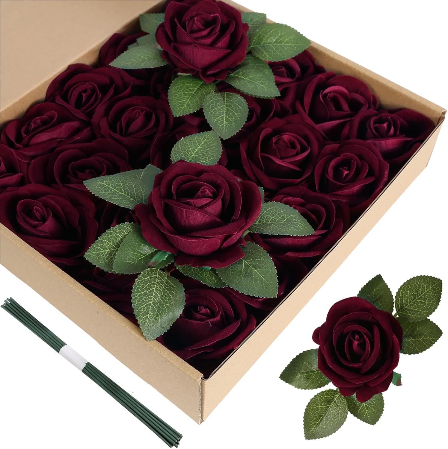 Velvet Luxe Black Artificial Flowers — Burgundy