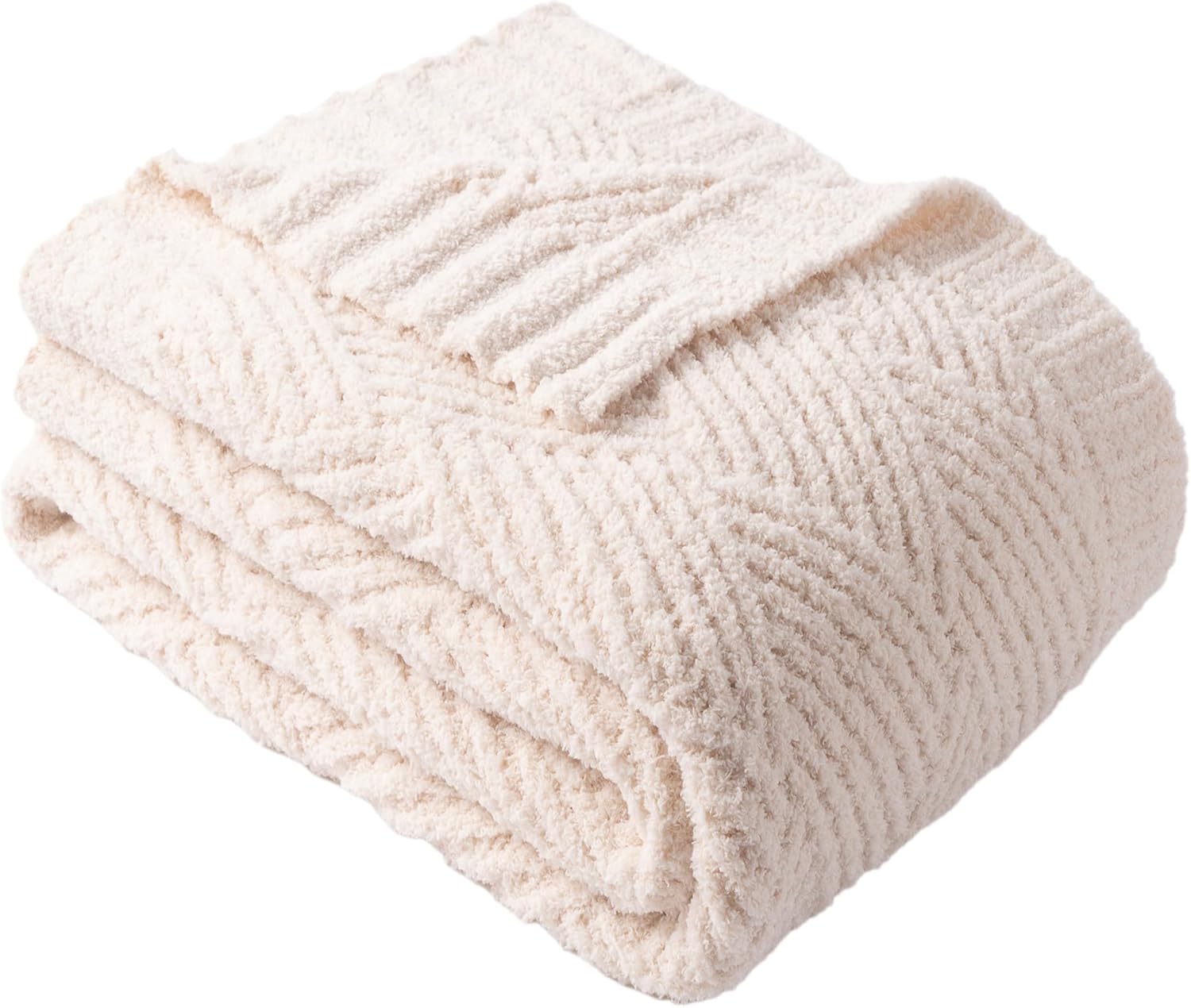 Knit Beige Throw Pillow — 50" — Ivory
