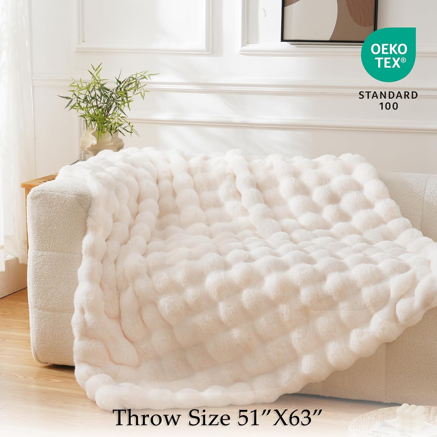 Beige Throw Pillow — 51" - View 4