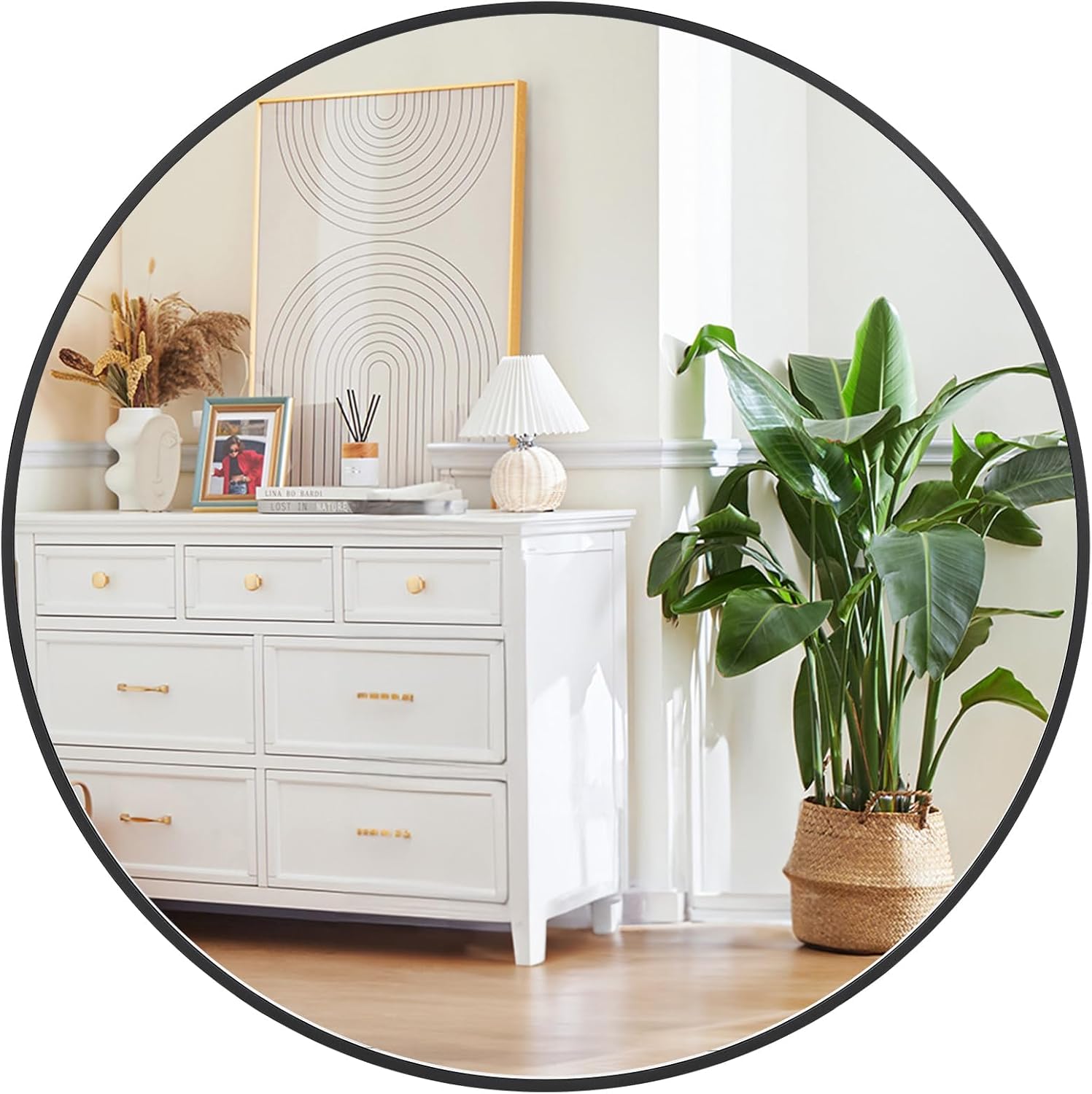 Round Farmhouse Black Wall Mirror — 36" — Black