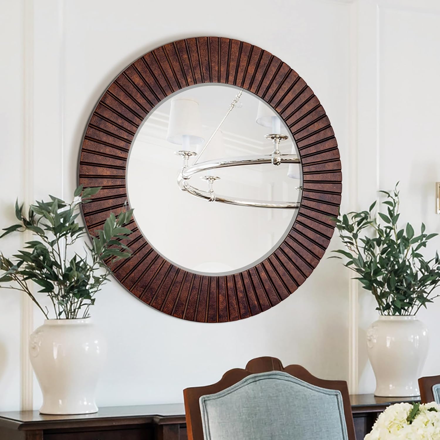 Round Luxe Black Wall Mirror — 30" — Bronze