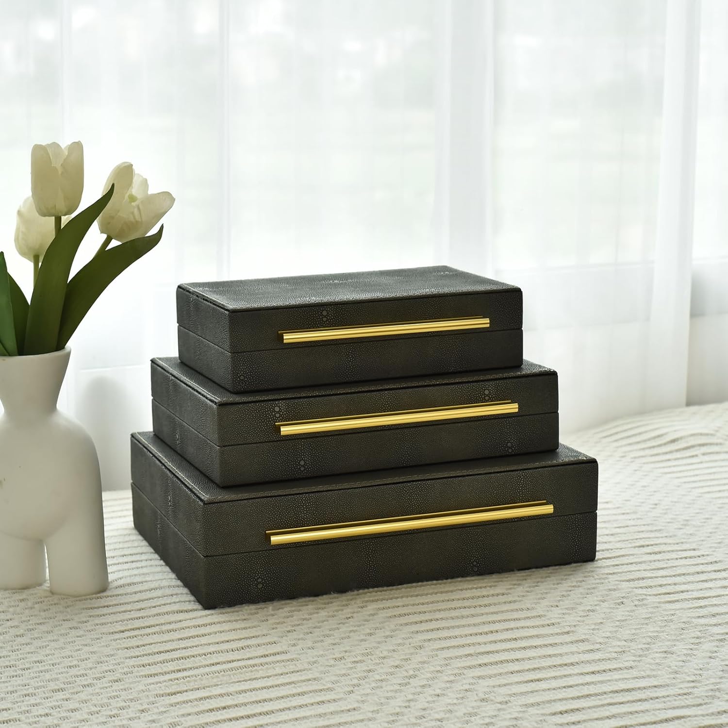 Velvet Luxe Black Storage Basket — Set of 3 - View 5