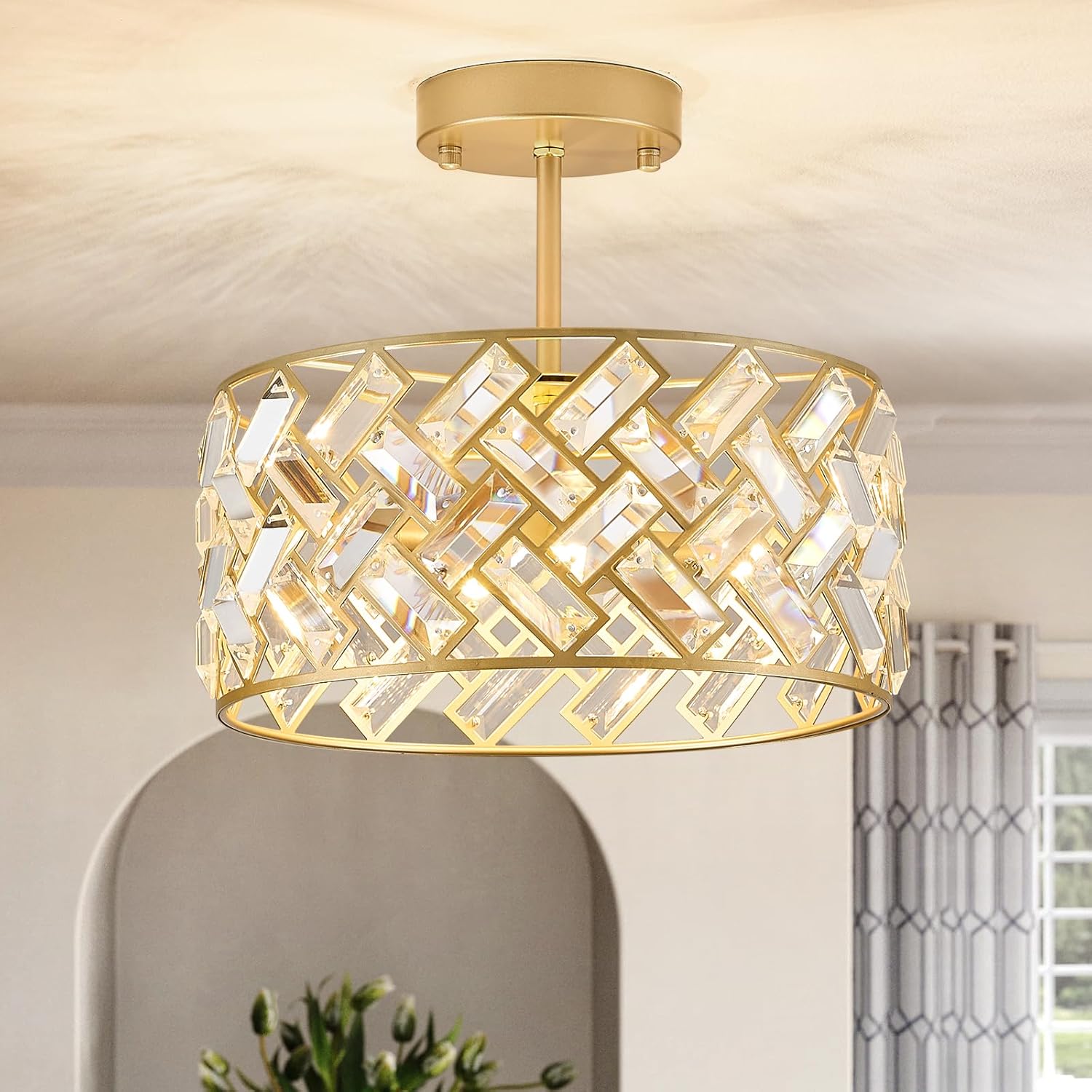 Round Luxe Black Chandelier — 20" — Small Gold