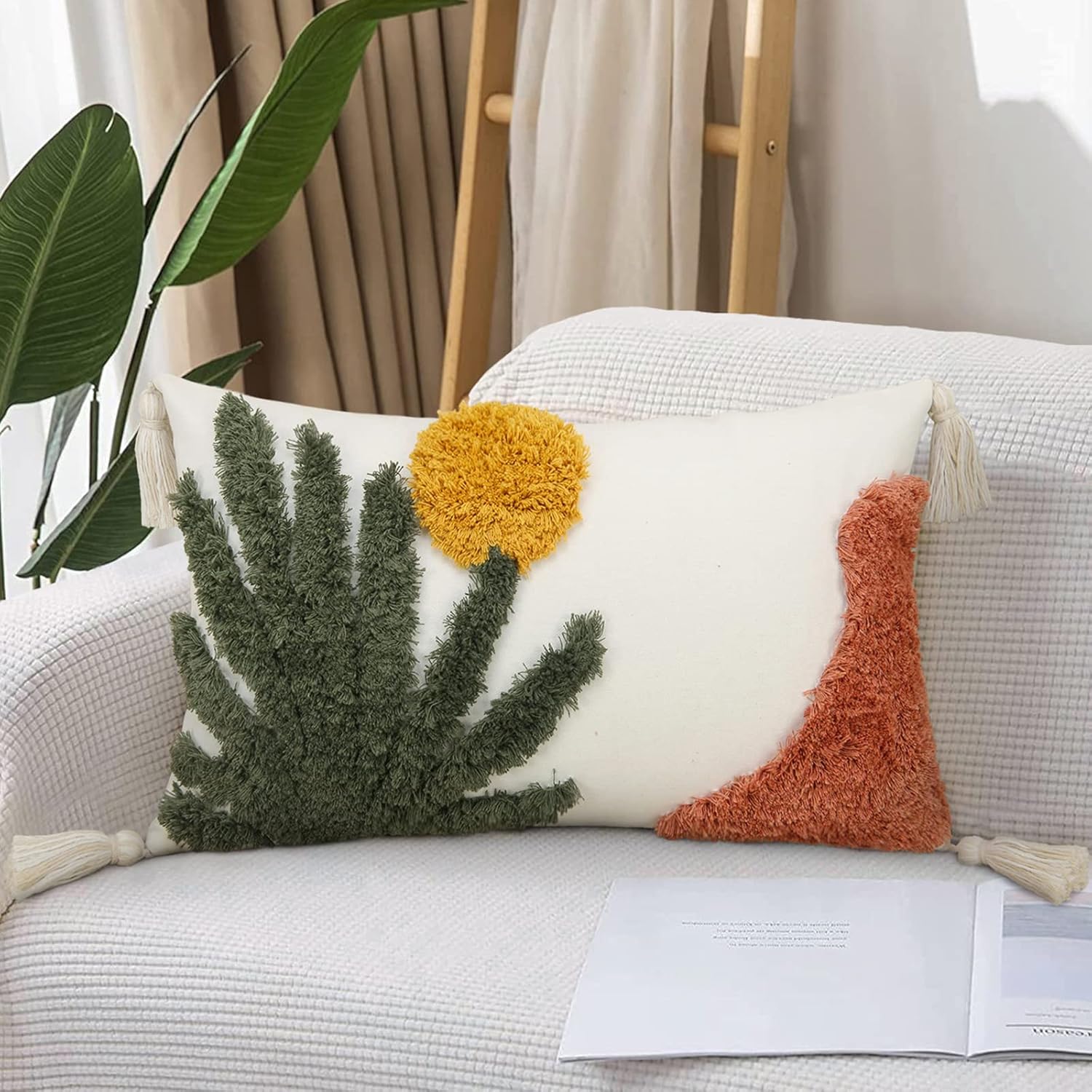 Tufted Boho Pink Throw Pillow Cover — 18" — A