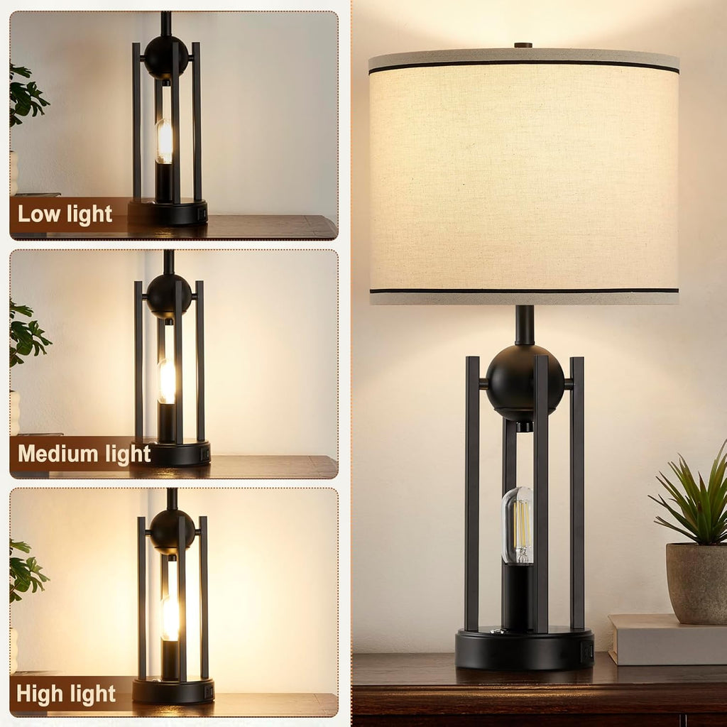 USB Farmhouse Black Bedside Lamp — 25" - View 2