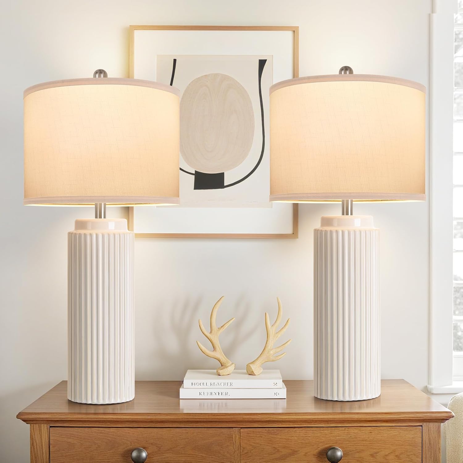 Boho Beige Nightstand Lamp — 23.5" — 28.5"