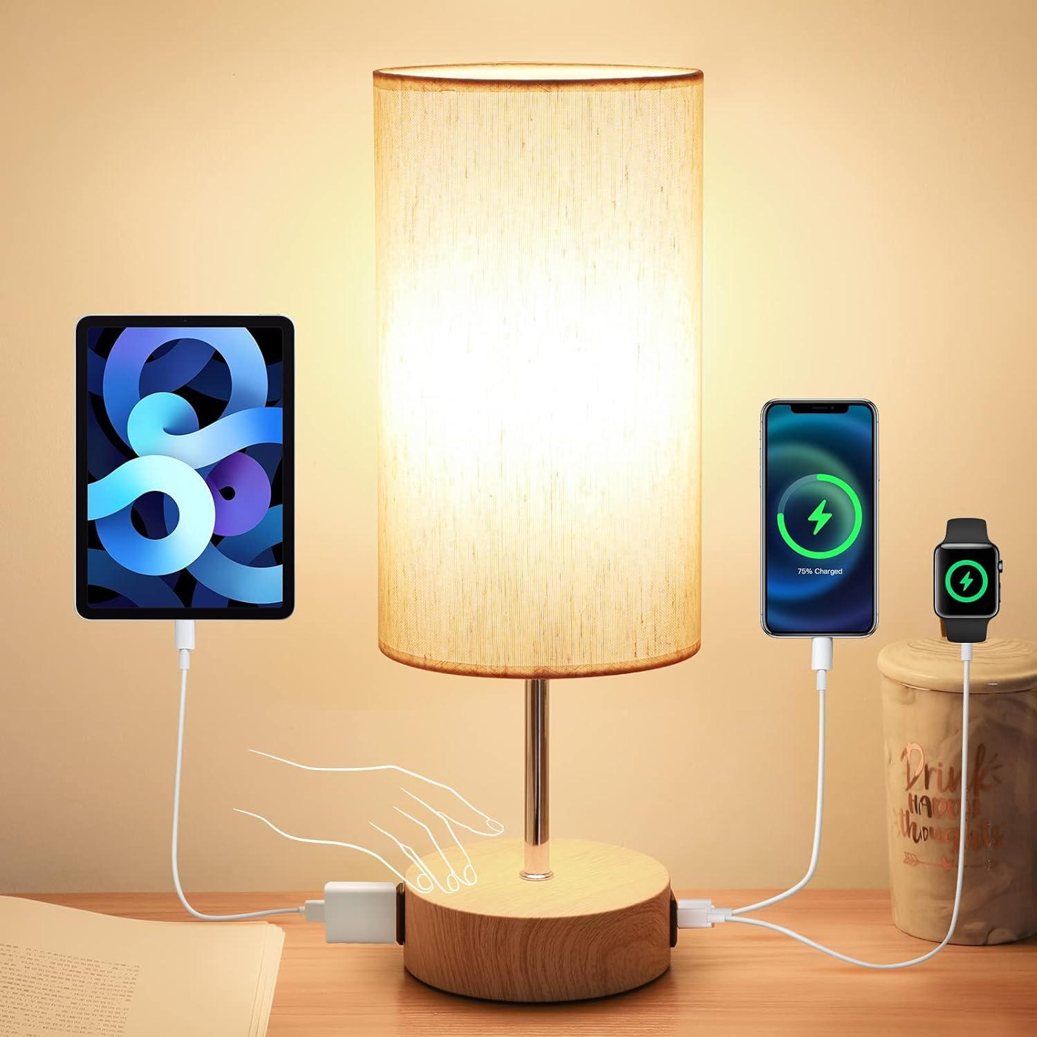 Dimmable Black Bedside Lamp — Fabric