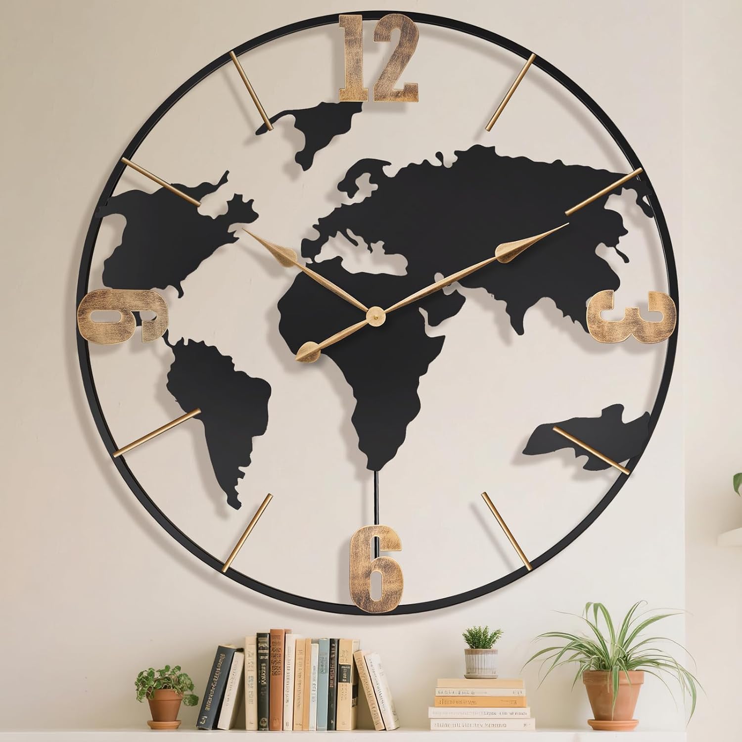 Vintage Luxe Black Wall Clock — 24" — Gold Arabic