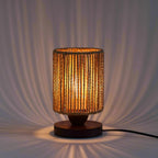 Handwoven Boho Wood Bedside Lamp — 8.6" — Plug-in