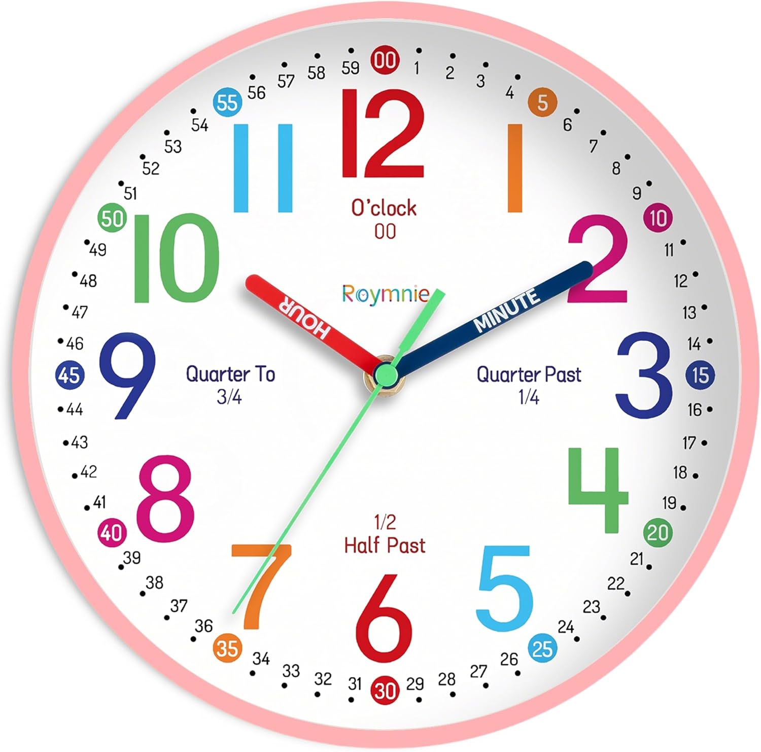 Battery Operated Blue Wall Clock — 8" — Pink