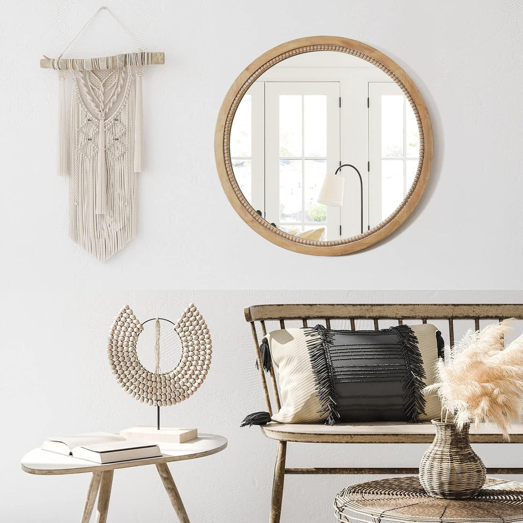 Round Boho Brown Wall Mirror — 24" - View 3