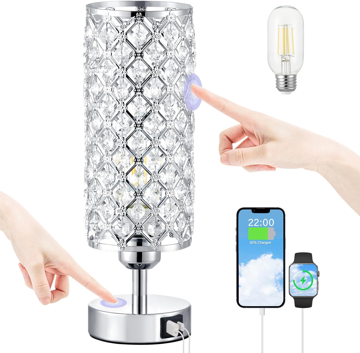 Dimmable Luxe Black Bedside Lamp — Silver