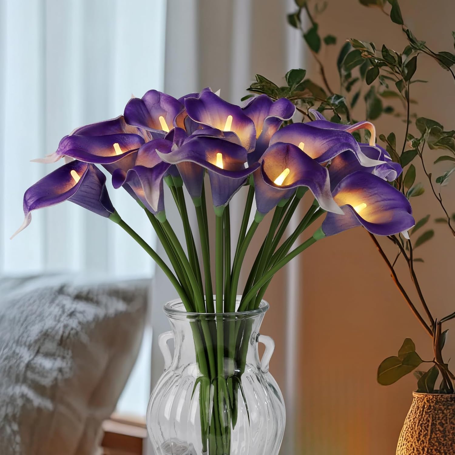 Lighted Blue Artificial Flowers — Purple