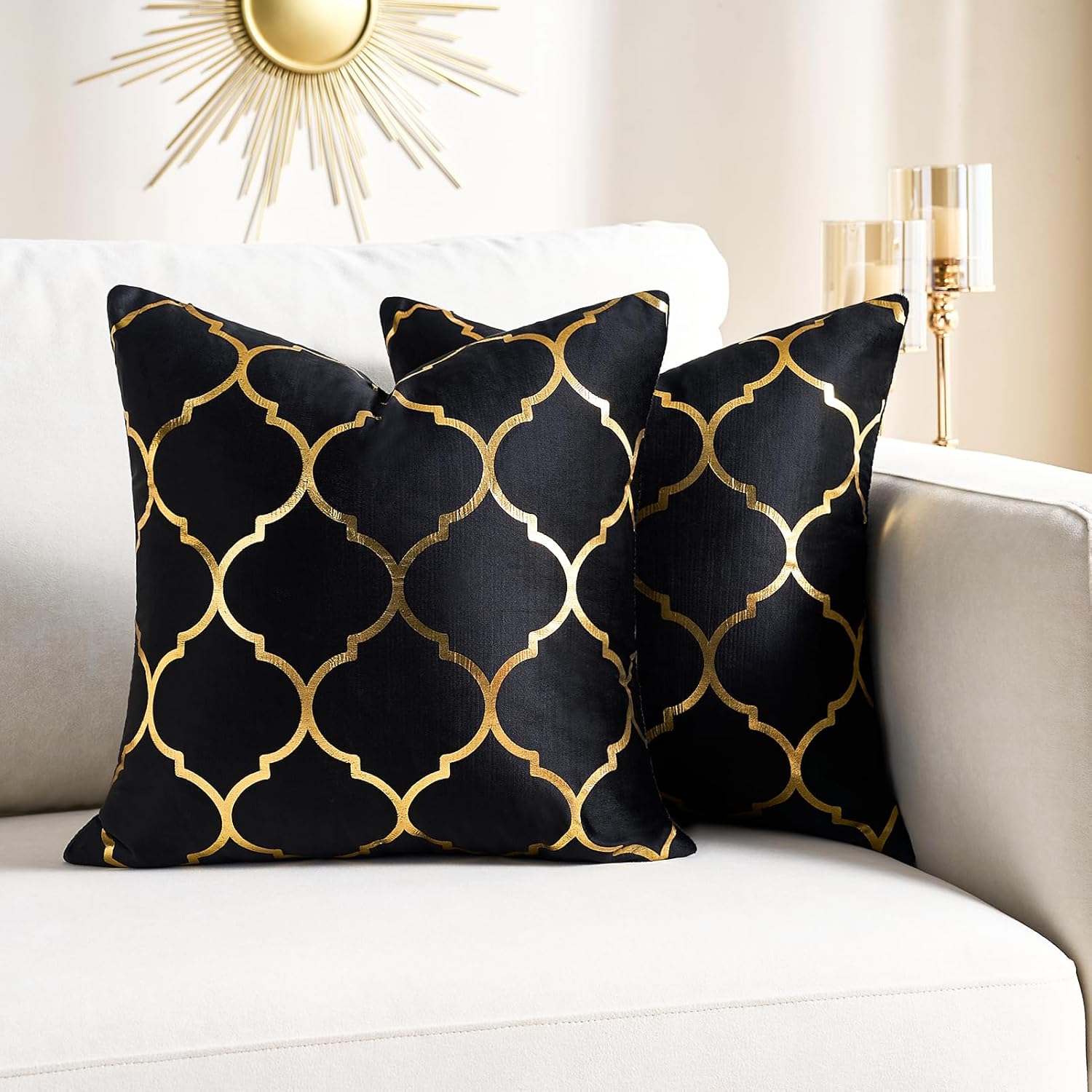 Velvet Boho Black Throw Pillow Cover — 20" — 12" x 12" (Pack of 2)