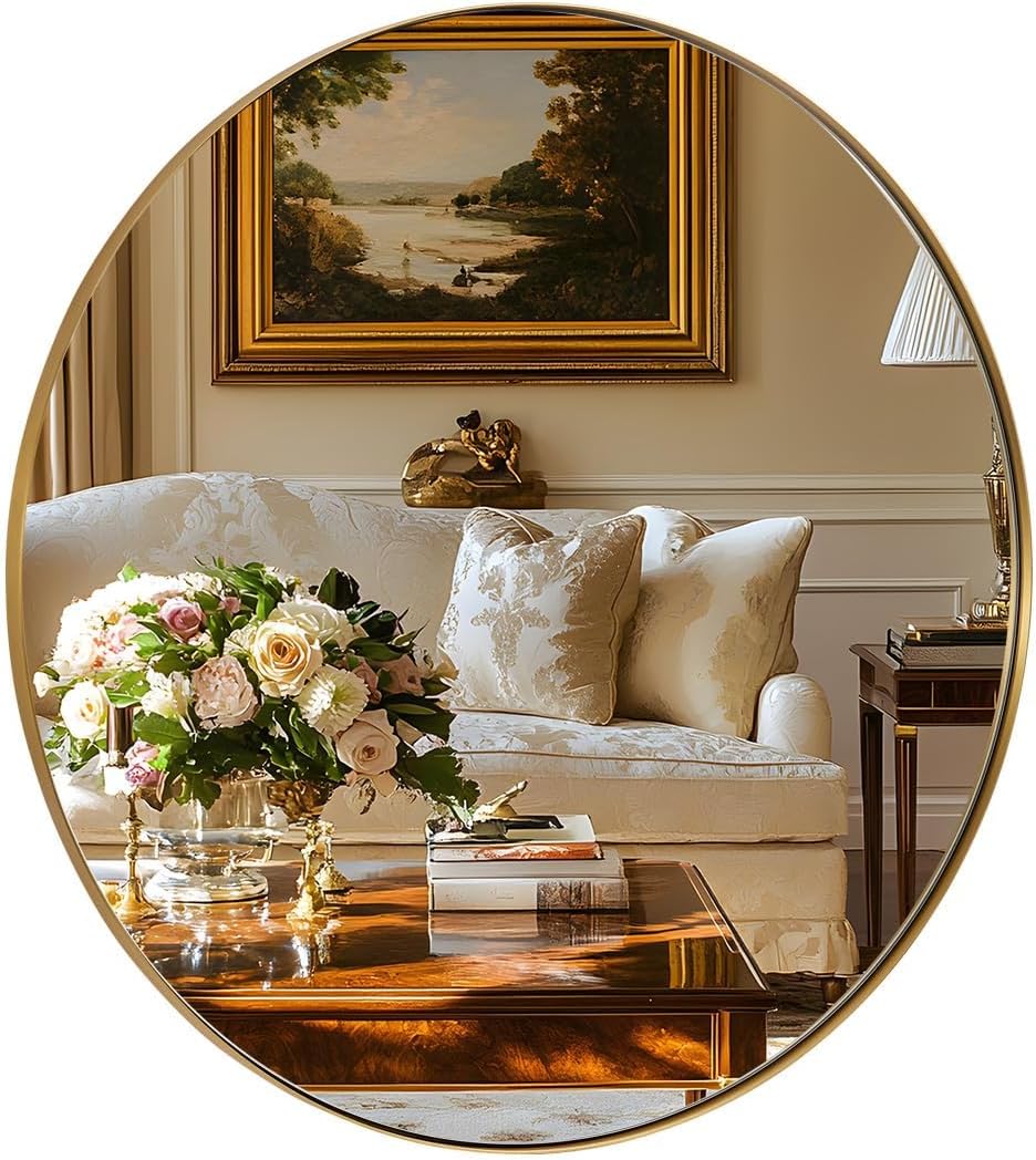 Luxe Black Round Mirror — 1" — Gold
