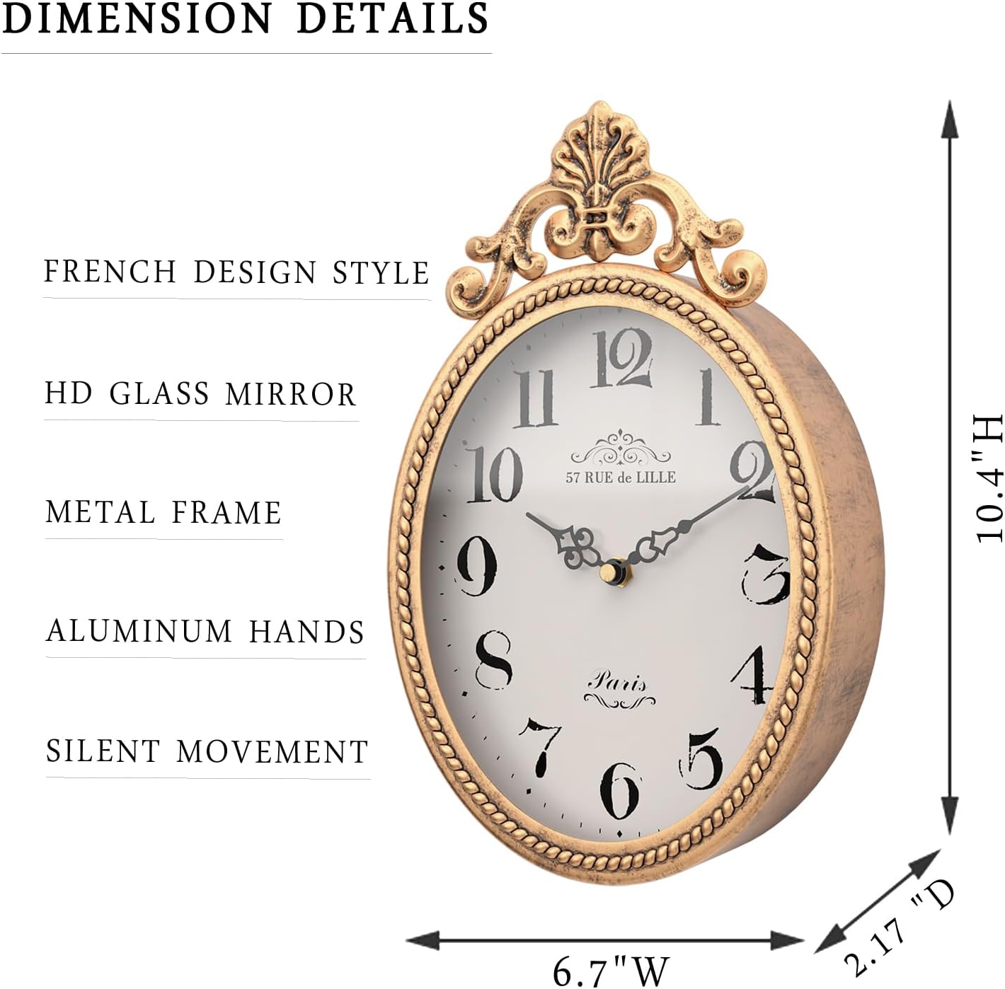 Battery Operated Boho Gold Wall Clock — 10.4" - View 2