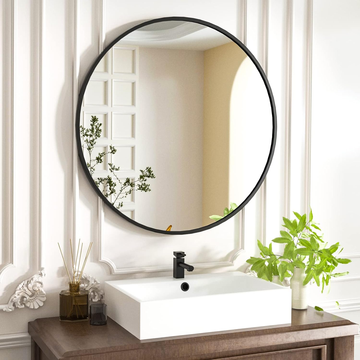 Luxe Black Round Mirror — 30" — 19.6 Inch-1.1in thick