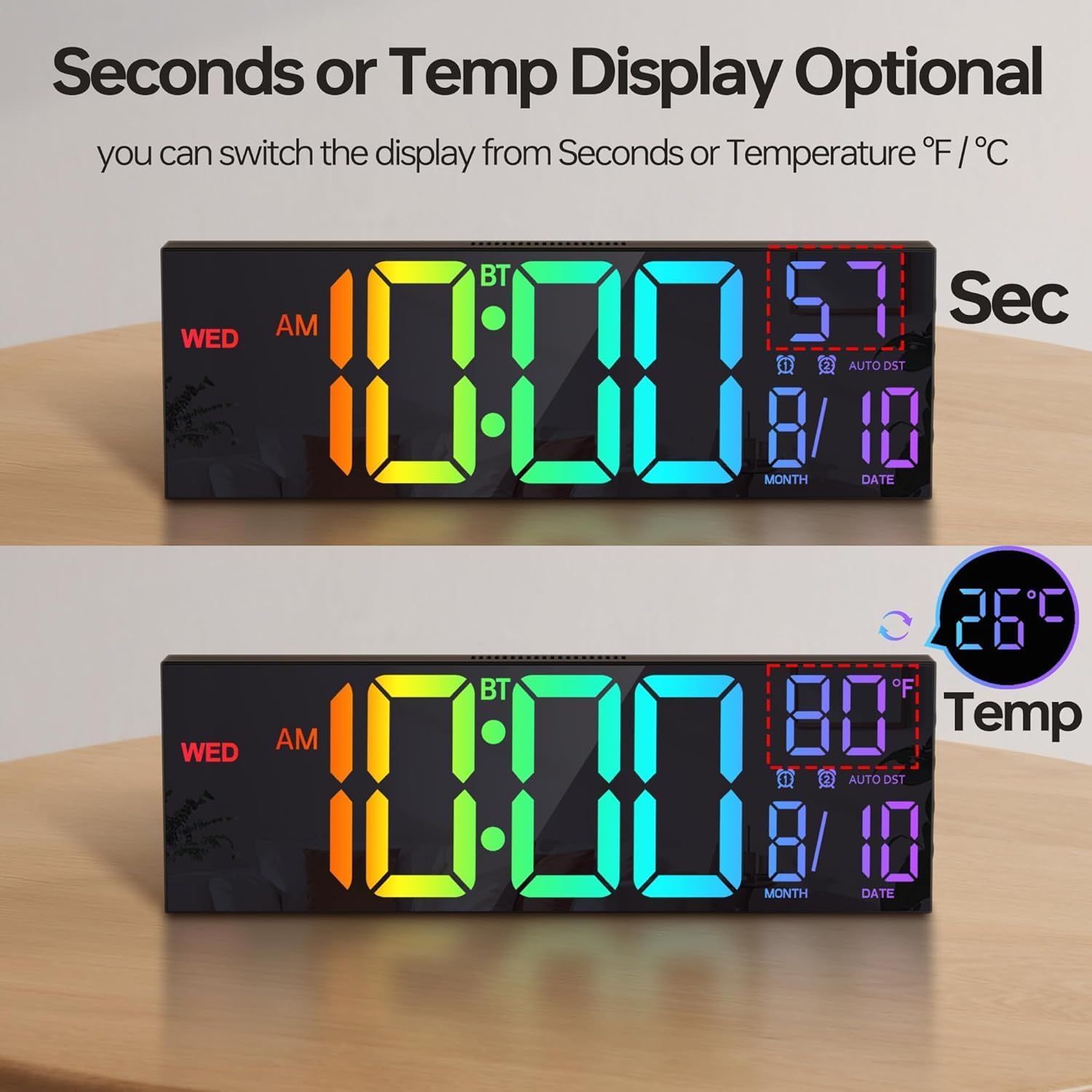 RGB Black Wall Clock — 16.2" - View 4