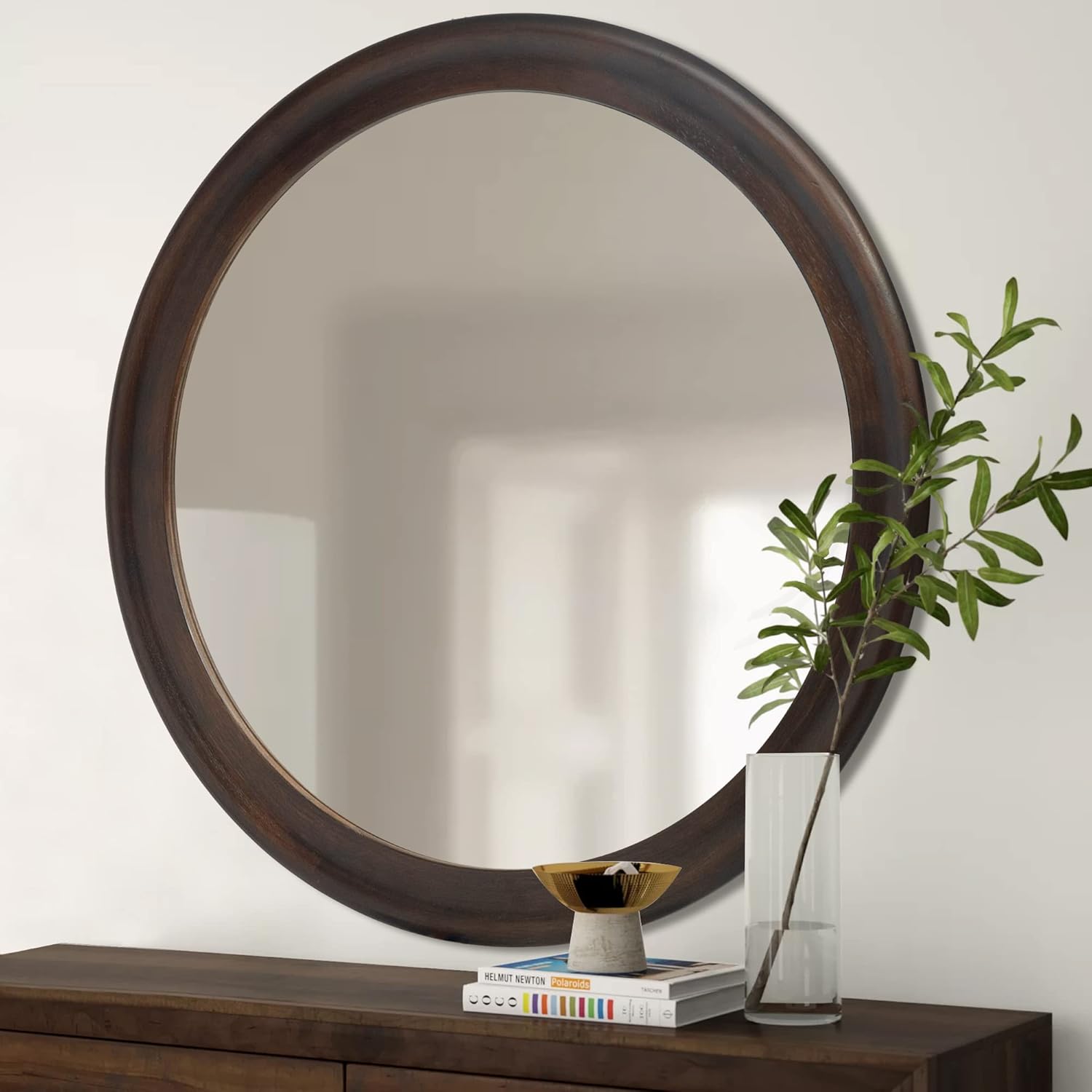 Round Farmhouse Beige Wall Mirror — 24" — 30"L x 30"W