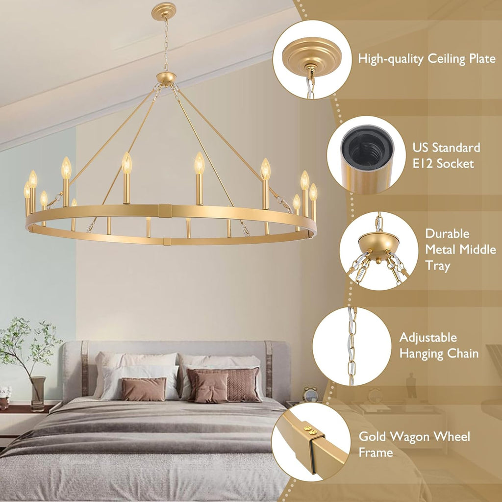 Round Farmhouse Black Chandelier — 16-Light - View 5