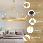 Round Farmhouse Black Chandelier — 16-Light - View 5