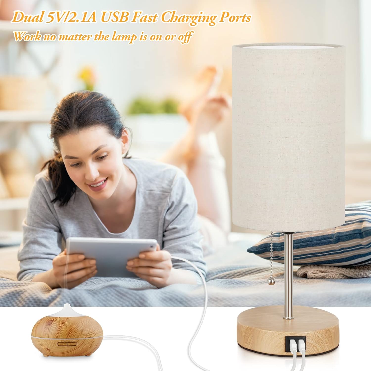 USB Modern Beige Desk Lamp — Set of 2 - View 2