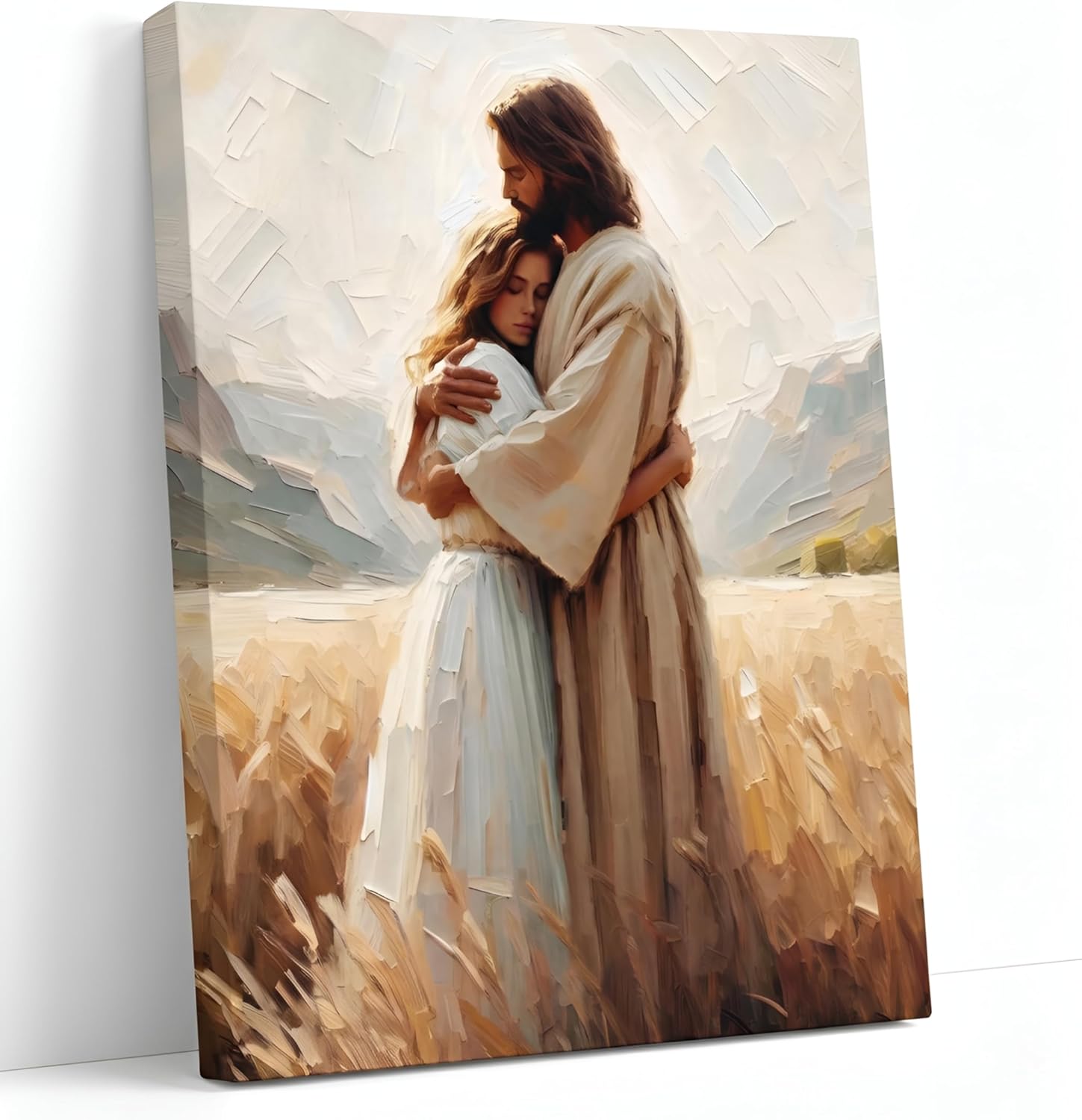 Framed Luxe Metal Wall Art — 16" — Jesus embraces