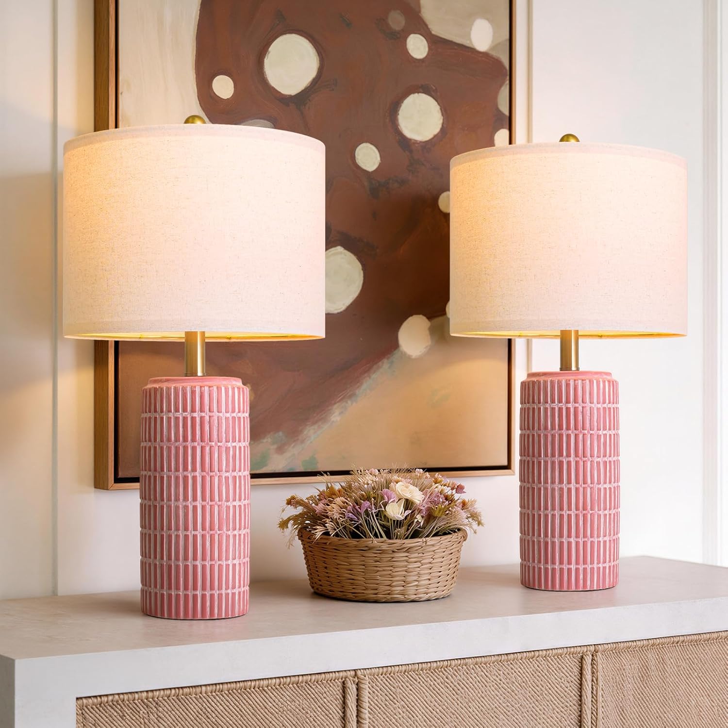 Dimmable Modern Beige Bedside Lamp — 23" — Matte Red - 23'' Ceramic Lamps