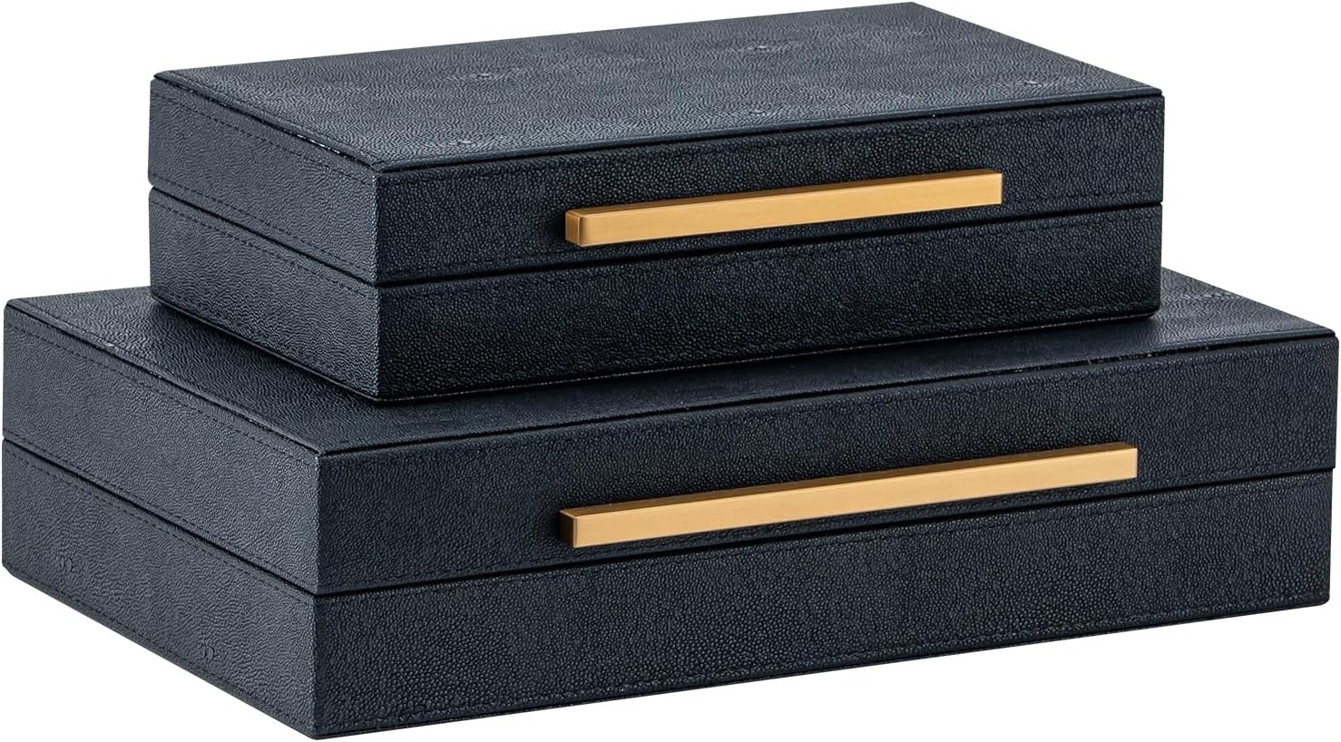 Luxe Beige Storage Basket — Set of 2 — Black+Gold Handles