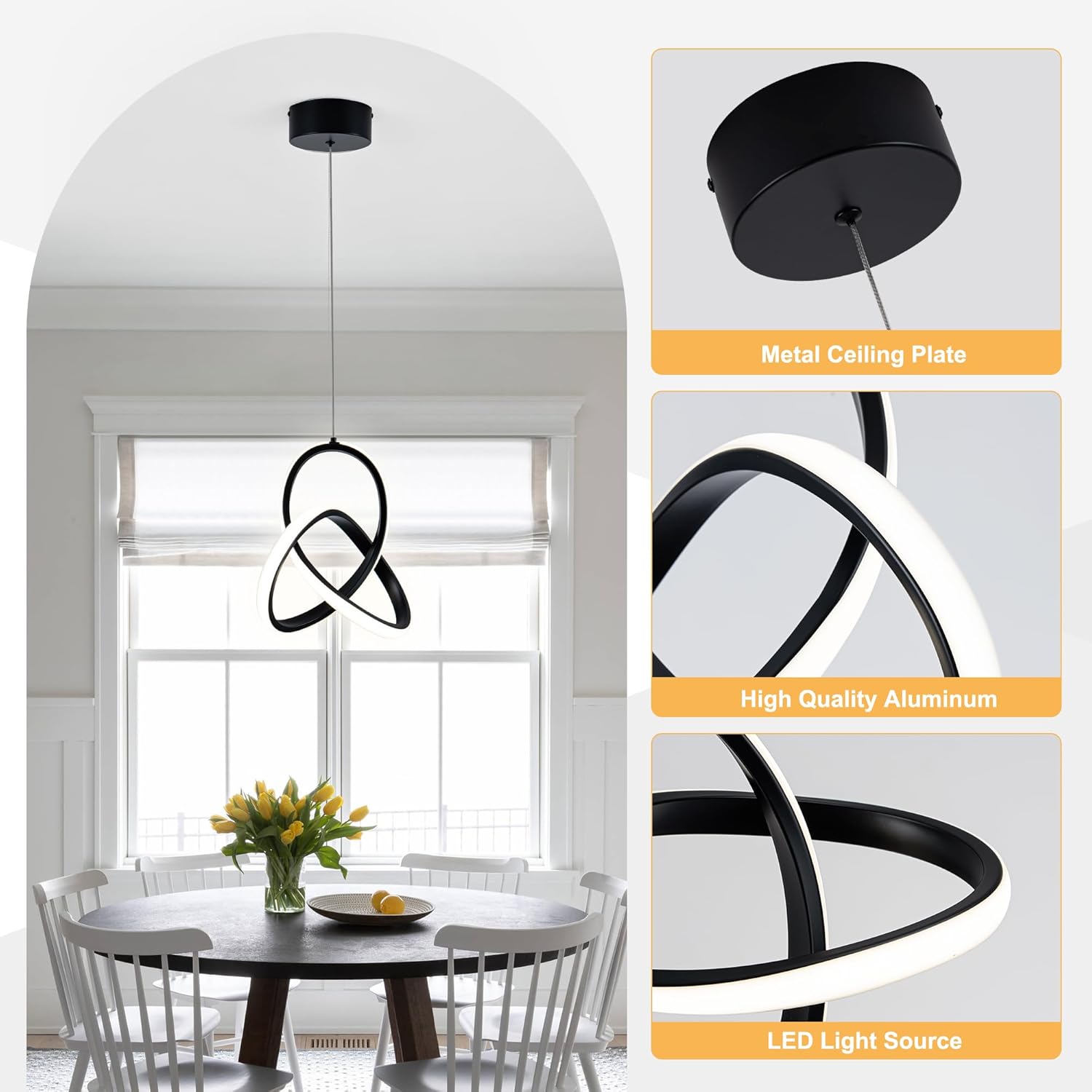 Adjustable Modern Black Pendant Light - View 2