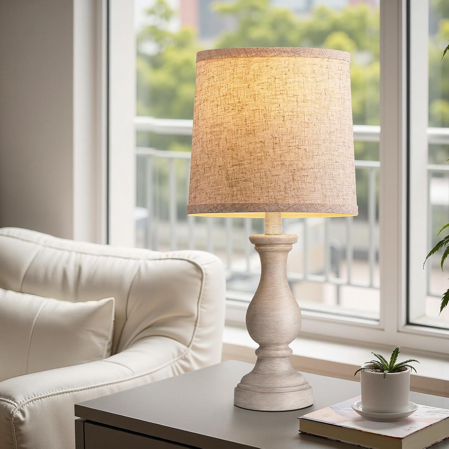 Linen Boho Black Bedside Lamp — 22" - View 8