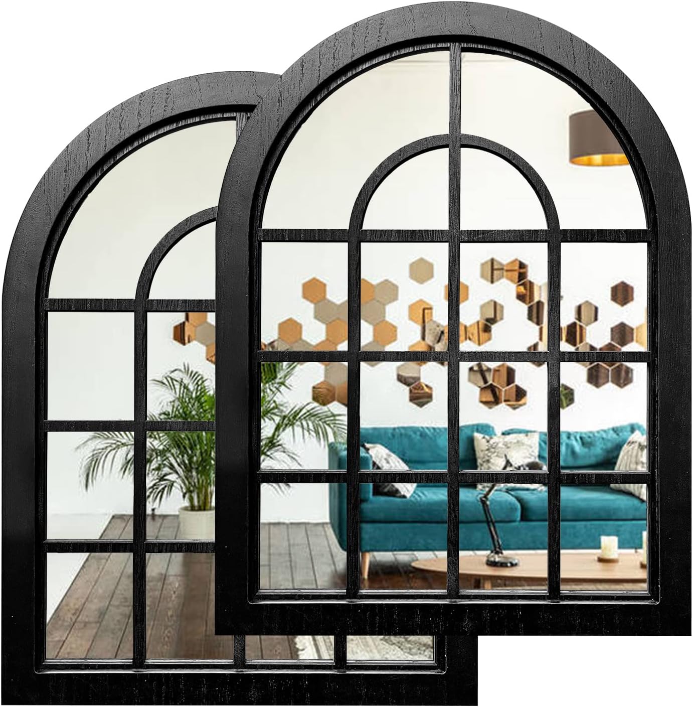 Framed Farmhouse Black Wall Mirror — Arch Black Set