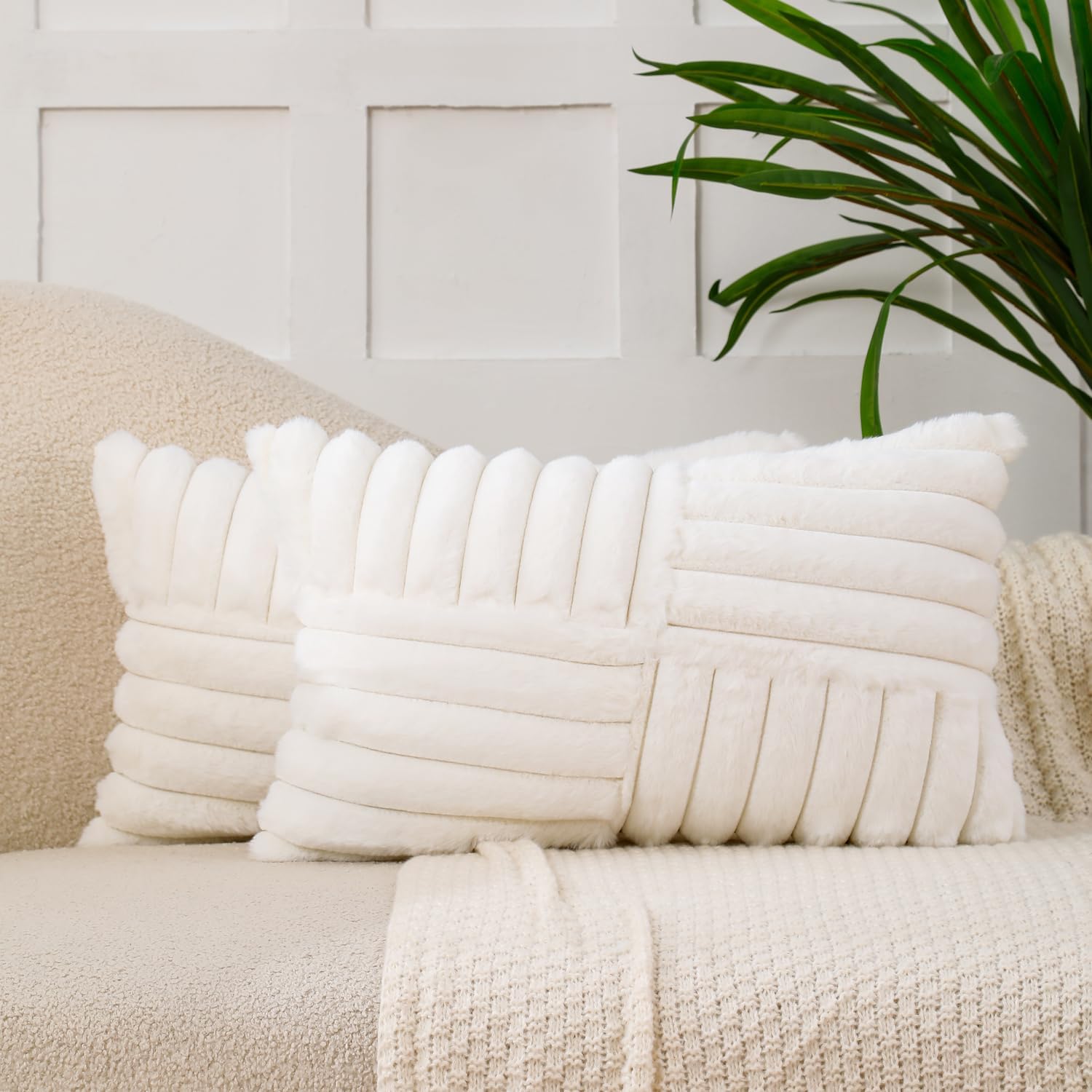 Velvet Boho Beige Throw Pillow Cover — 18" — Creamwhite