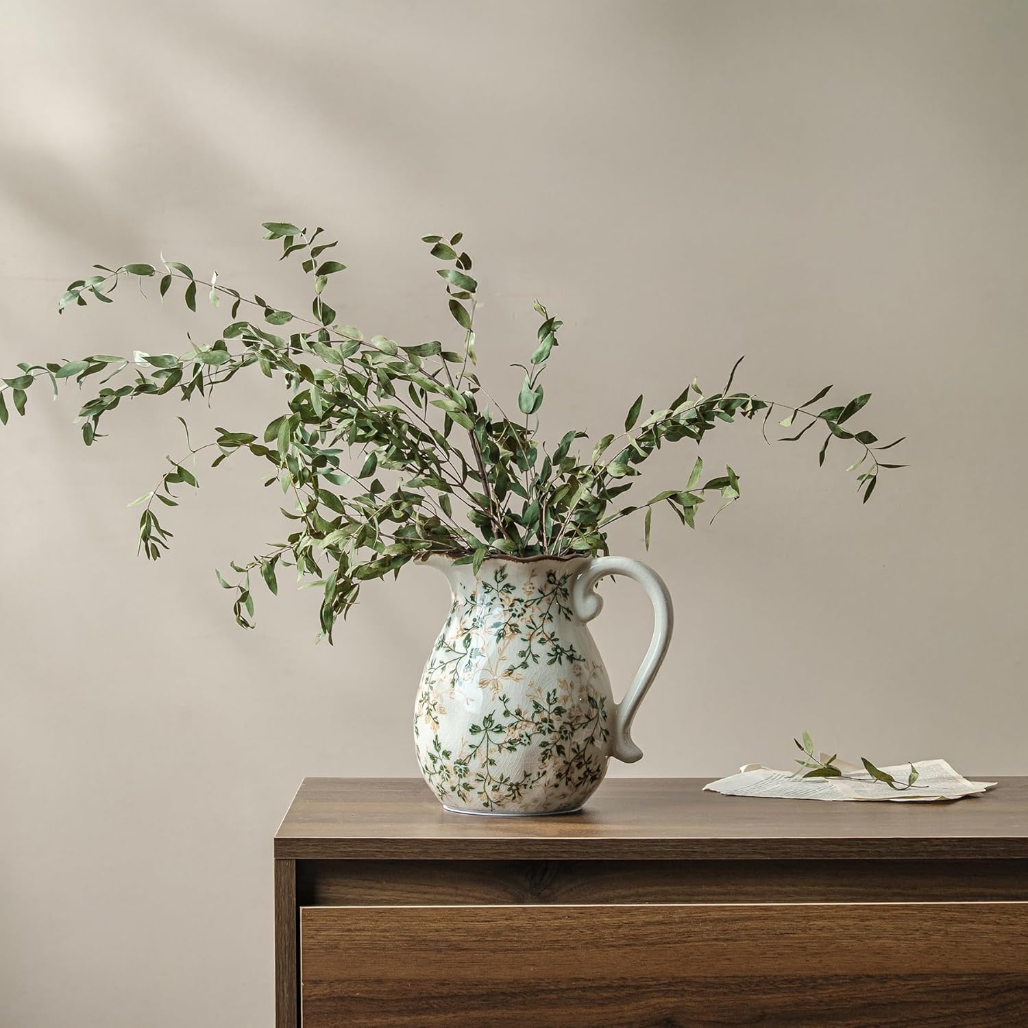 Vintage Farmhouse Beige Vase — 8" - View 2