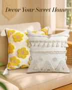 Tufted Boho Beige Throw Pillow Cover — 18" - View 5