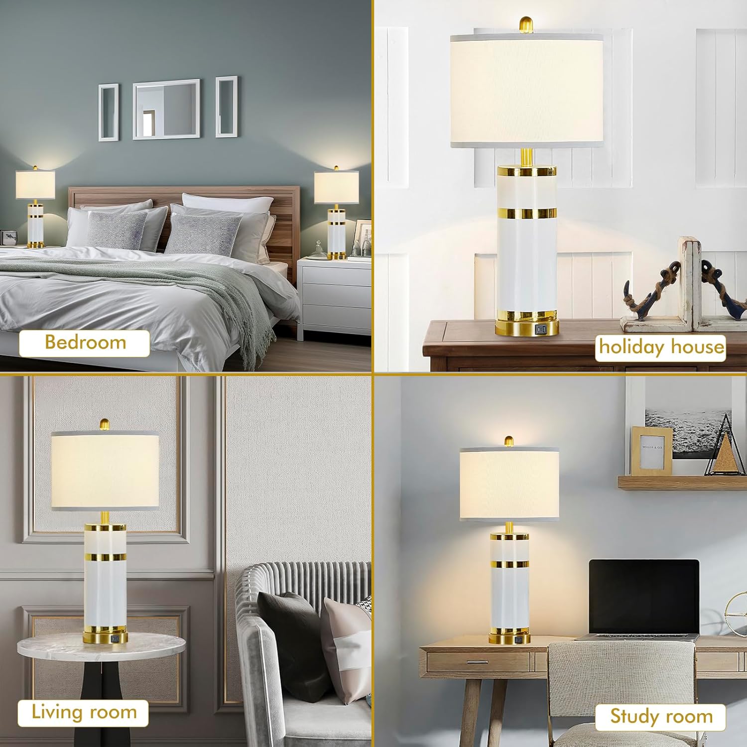 USB Luxe Blue Bedside Lamp — 28" - View 2