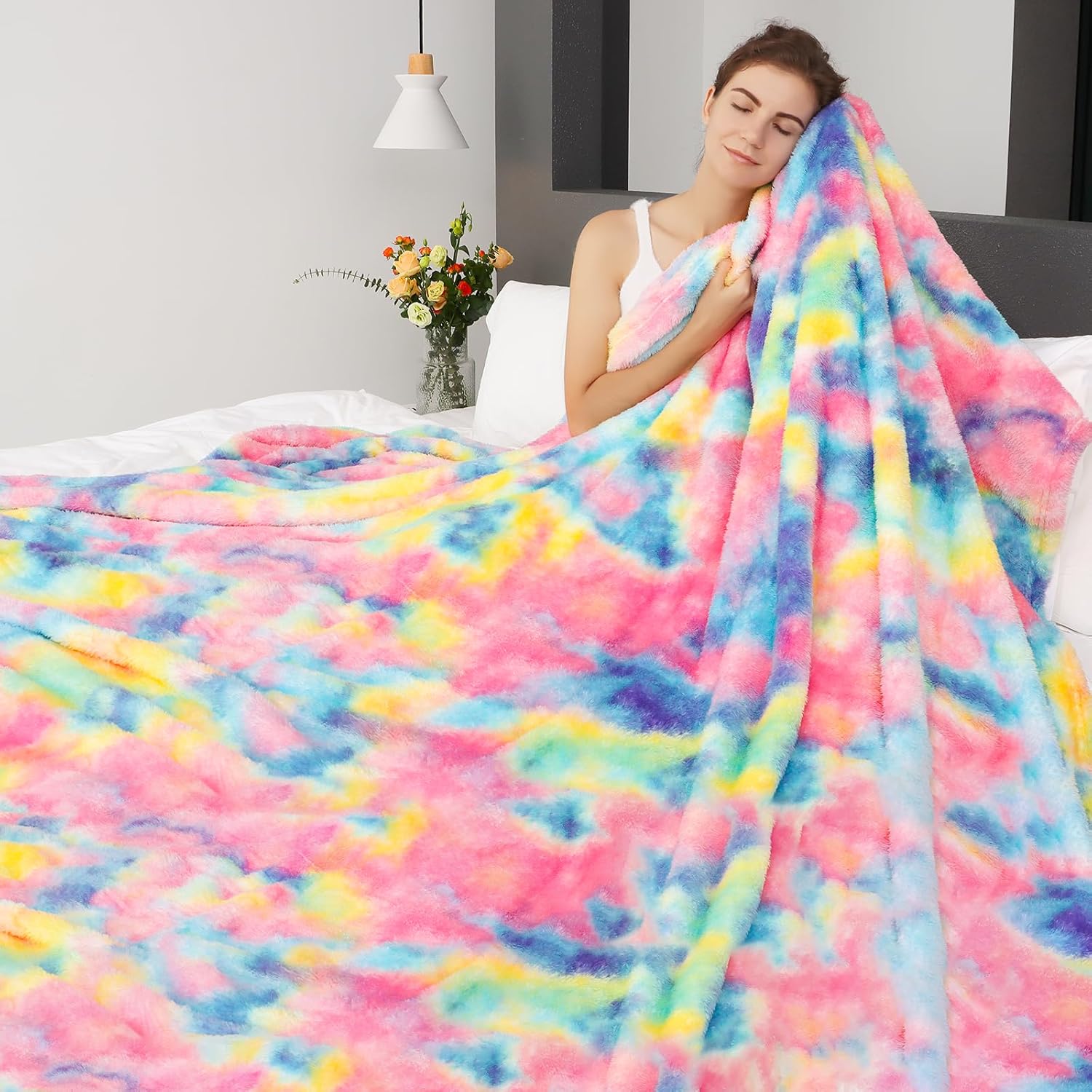 Blue Throw Pillow — 50" — Pink Rainbow