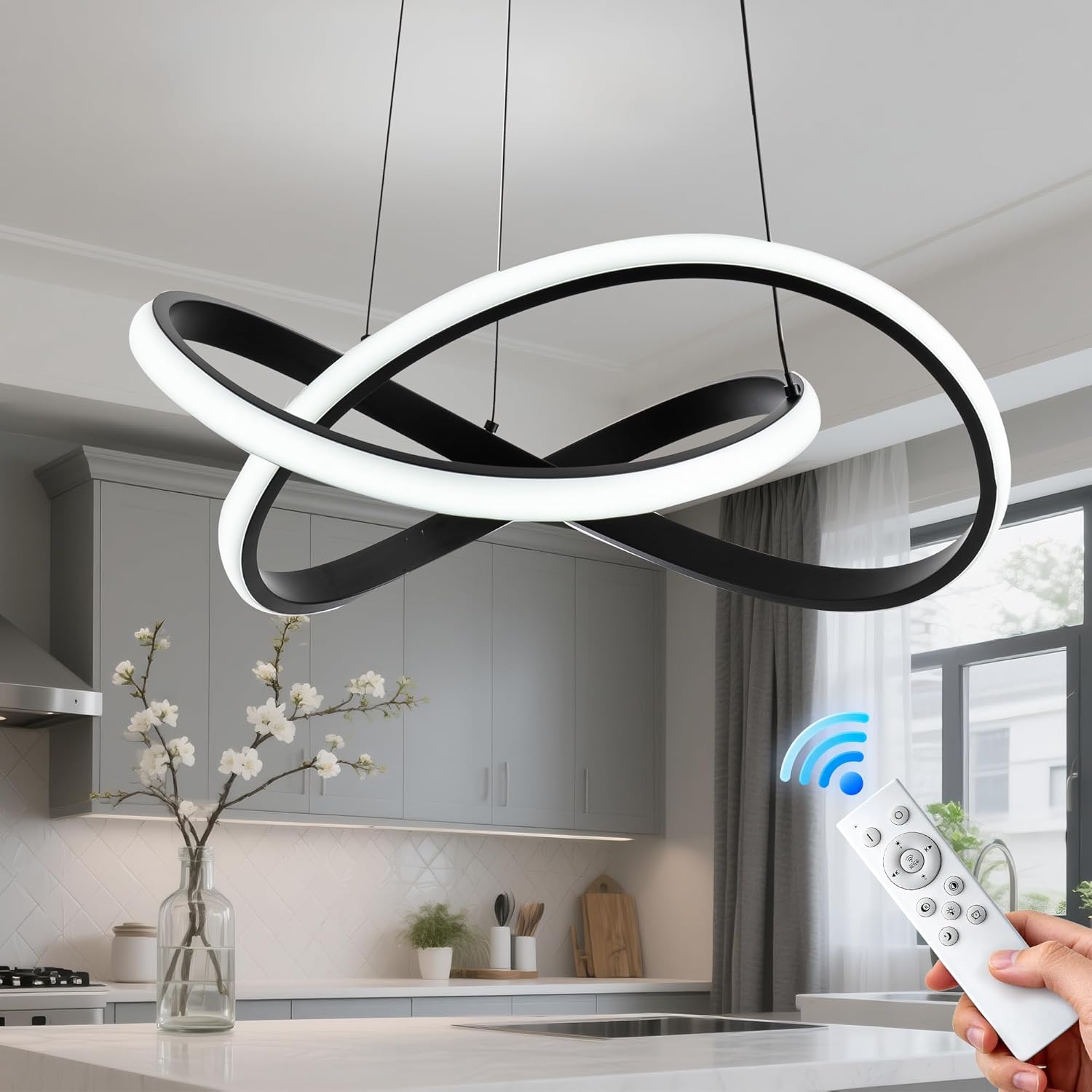 Dimmable Modern Black Chandelier — 7" — Black