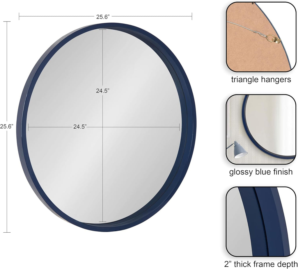 Round Modern Wood Wall Mirror — 25.6" - View 2