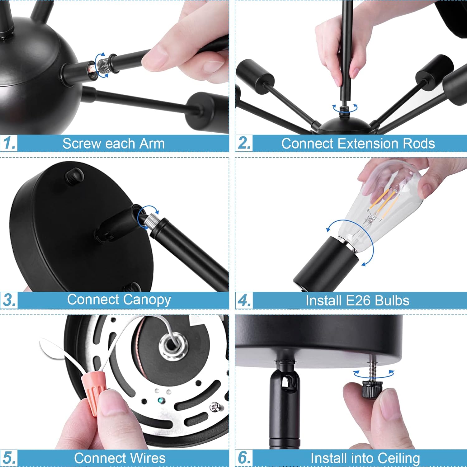 Adjustable Modern Black Chandelier - View 8