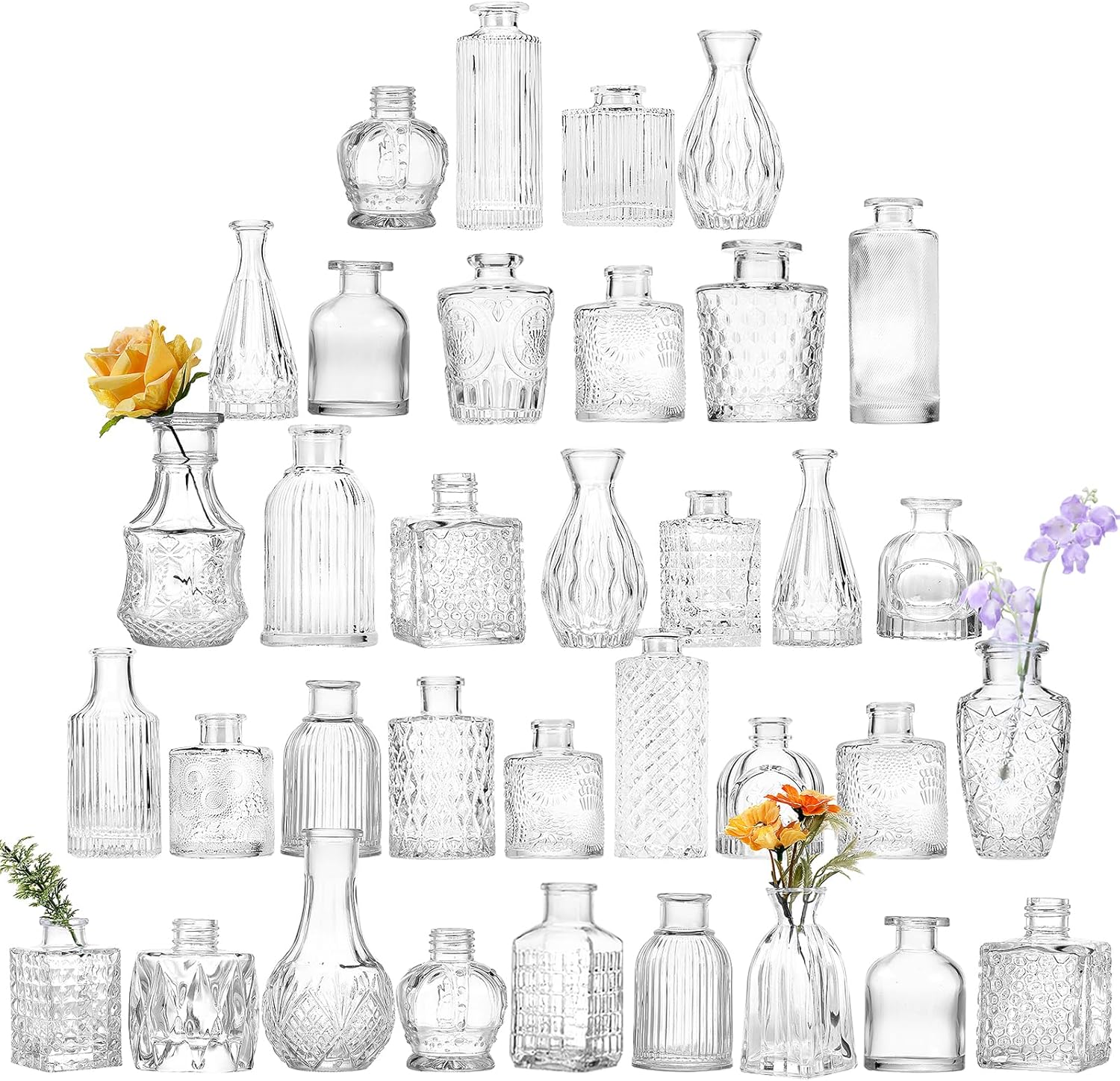 Vintage Blue Flower Vase — Set of 5 — Clear