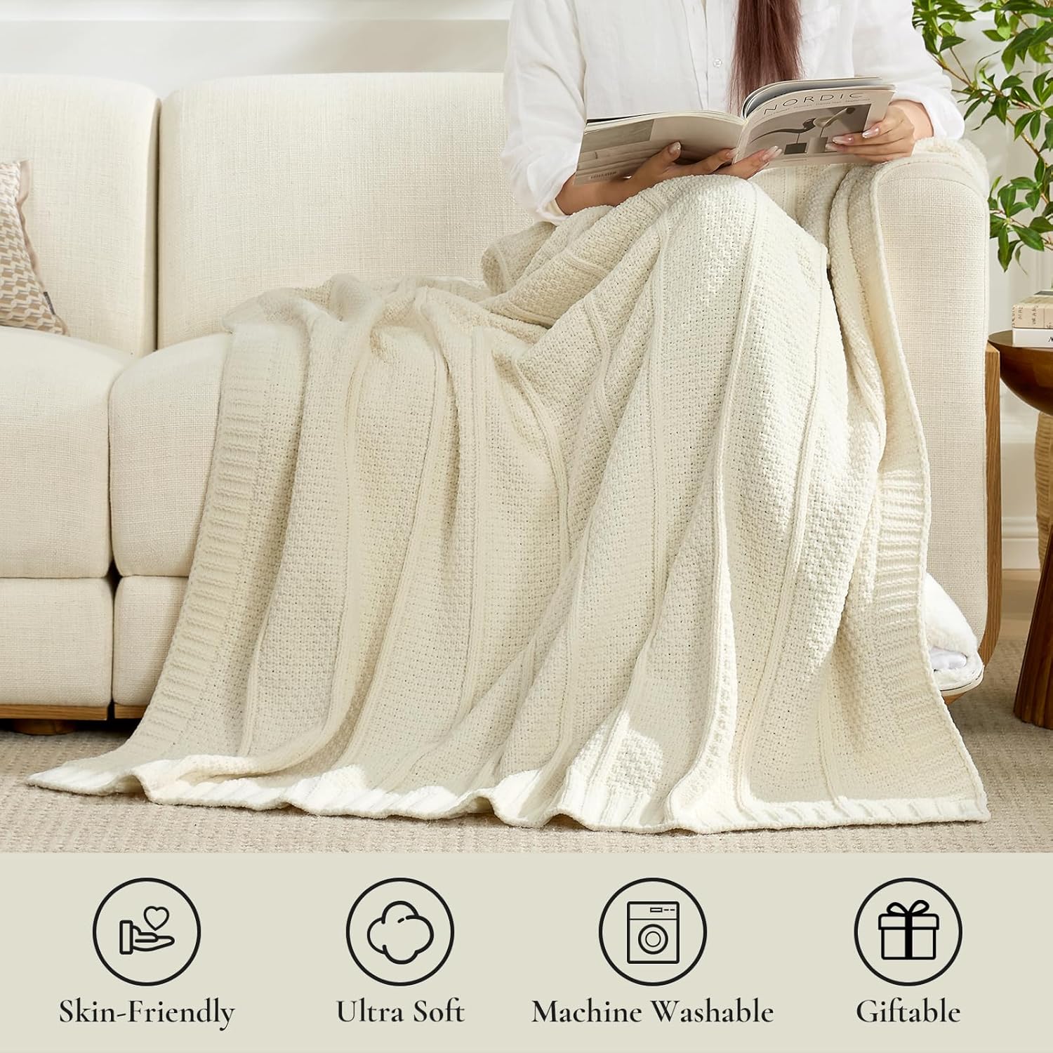Knit Beige Throw Pillow — 50" - View 5