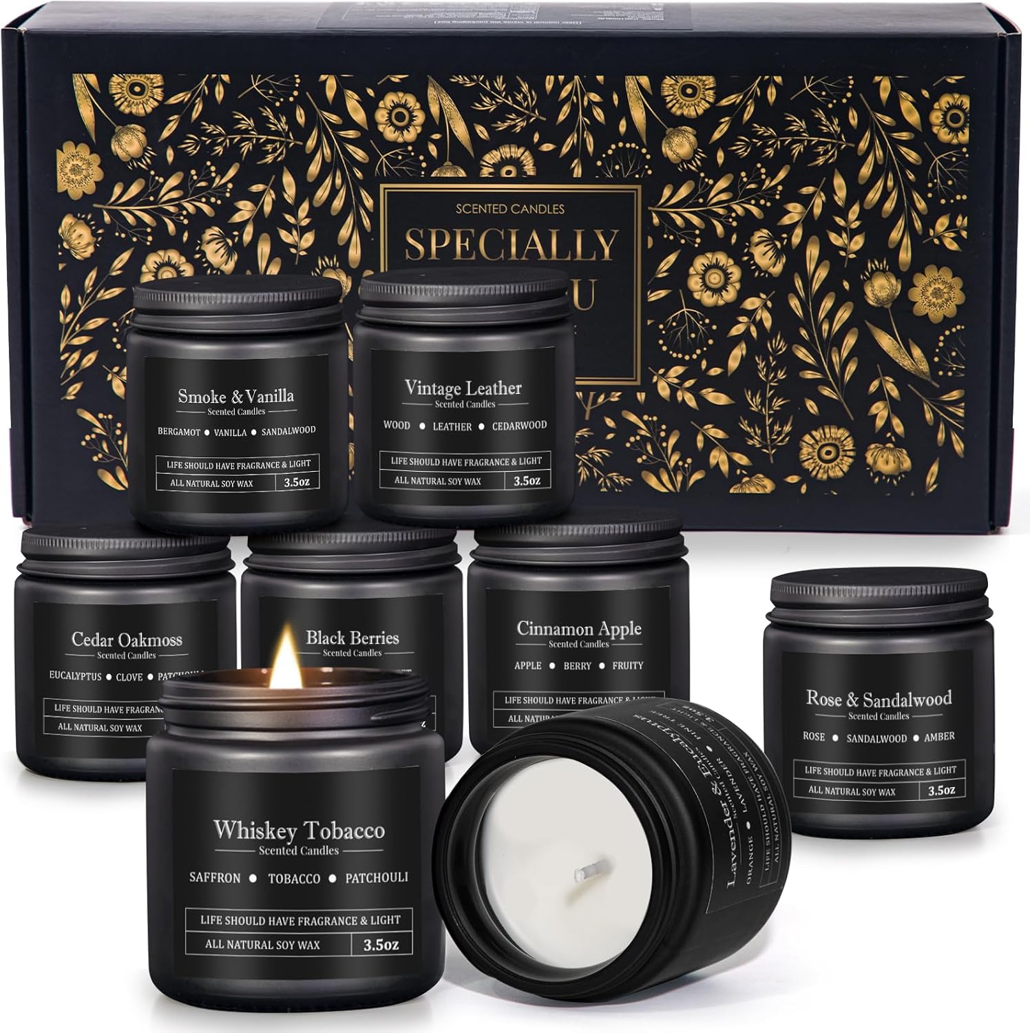 Soy Wax Black Scented Candle — 12x8 — Black-8 Pack scented