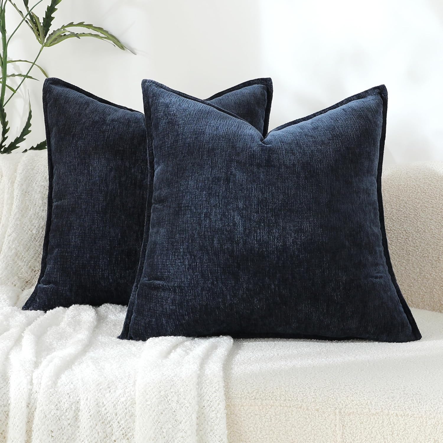 Chenille Beige Throw Pillow Cover — 20" — 16" x 16" (Pack of 2)