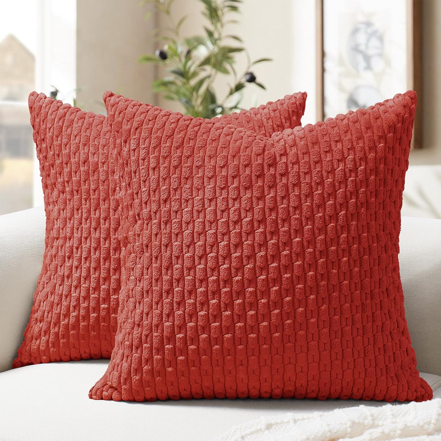 Boho Beige Throw Pillow Cover — 18" — Lt Red