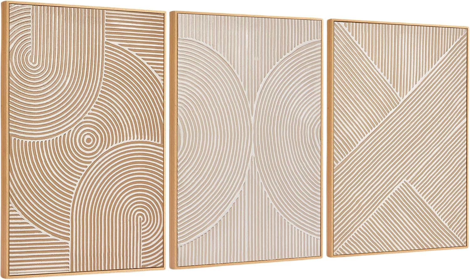 Framed Modern Beige Canvas Wall Art — 24" — 16" x 24" x 3 Panels Framed