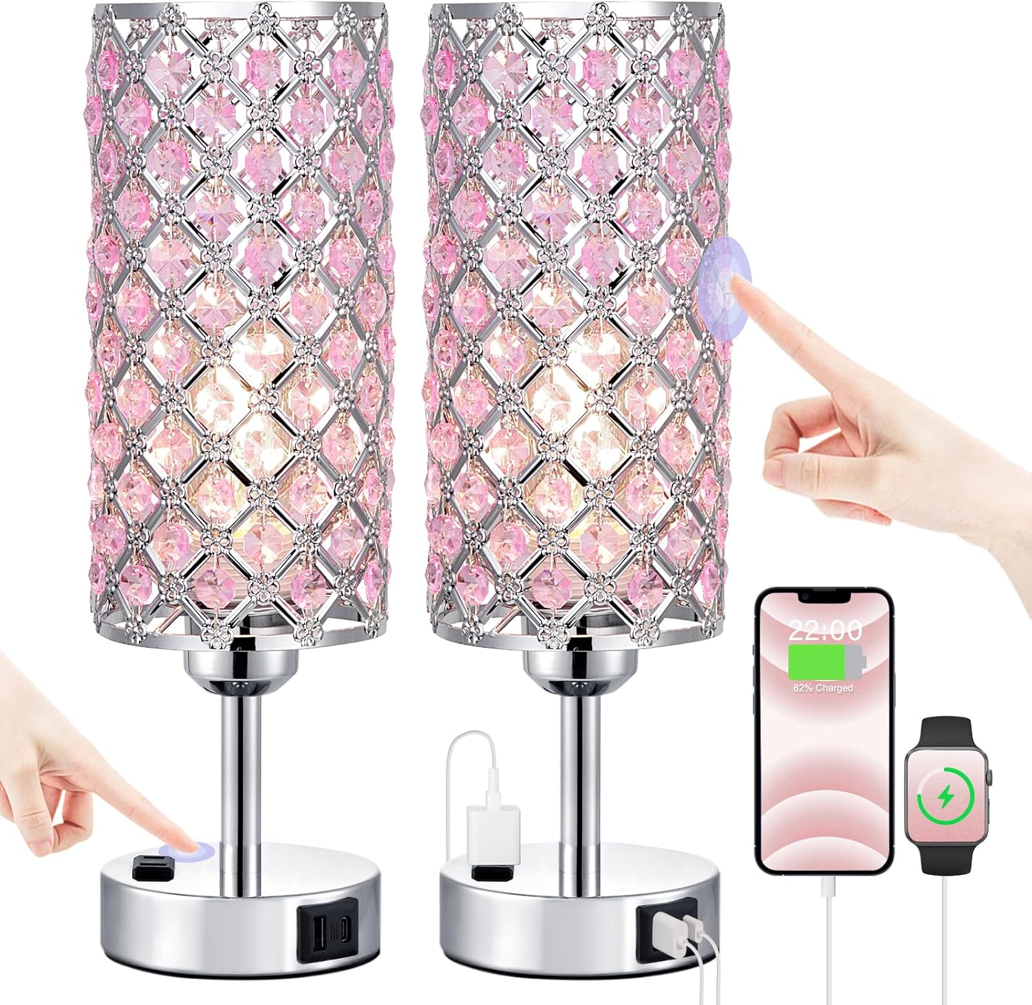Dimmable Luxe Black Table Lamp — Set of 2 — B-Pink