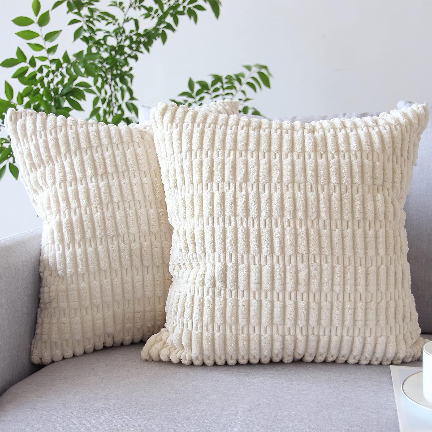 Lumbar Boho Beige Throw Pillow Cover — 20" — Cream White