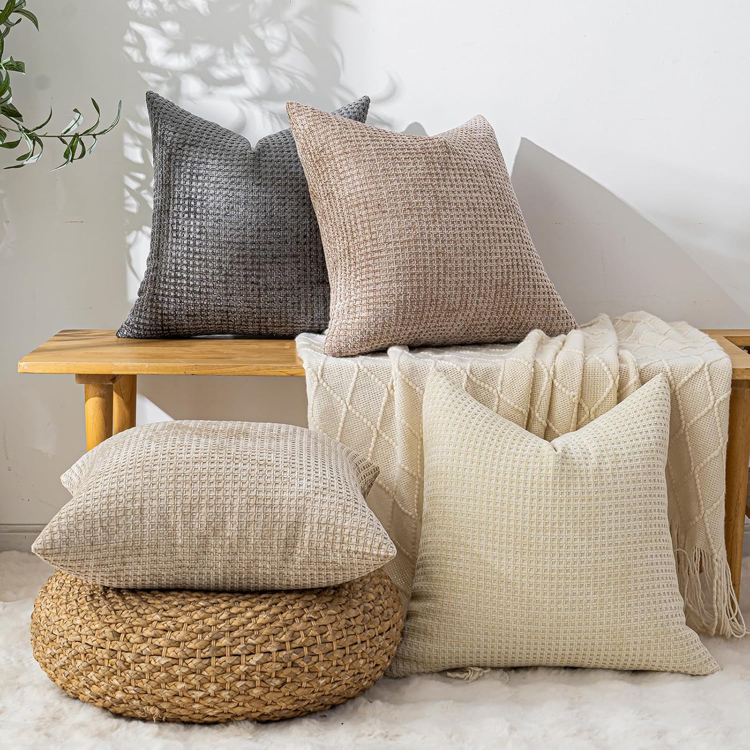 Boho Beige Throw Pillow Cover — 18" - View 2