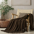 Knit Boho Beige Throw Pillow — 50" — Dark Brown